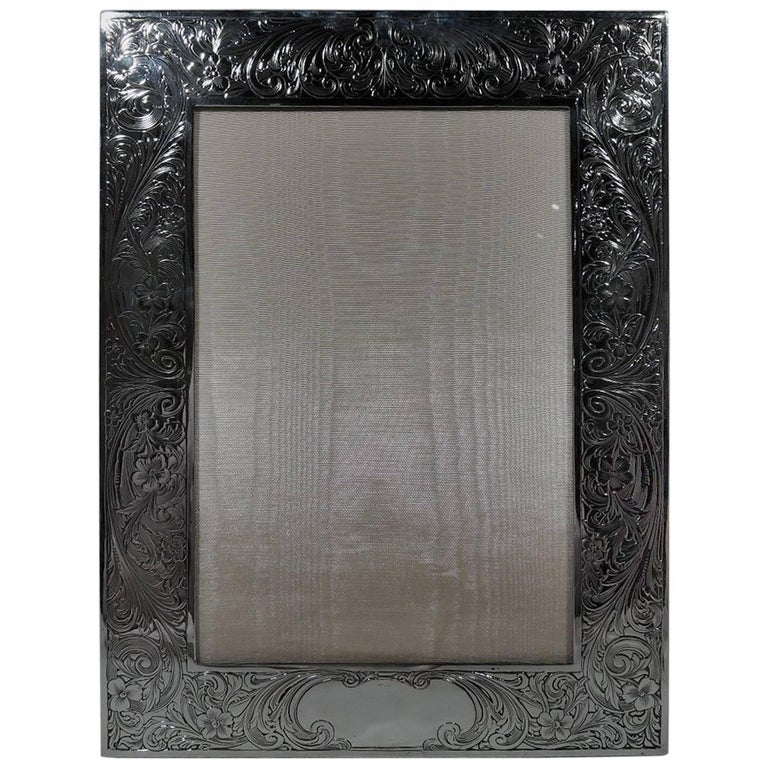 Large Edwardian Sterling Silver "ScrollWork" Picture Frame For Sale at