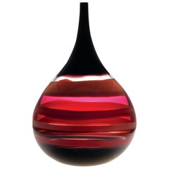 Scarlet Red Banded Handblown Glass Vase by California Designer Caleb Siemon