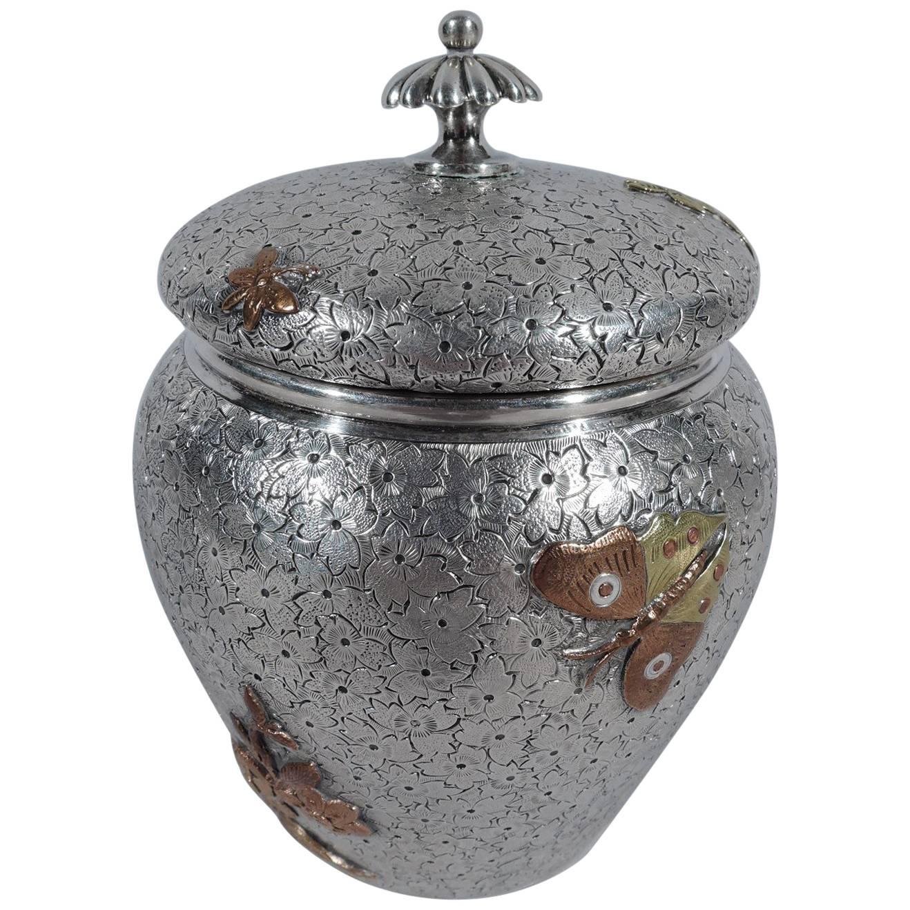 Unusual Dominick & Haff Sterling Silver and Mixed Metal Tea Caddy