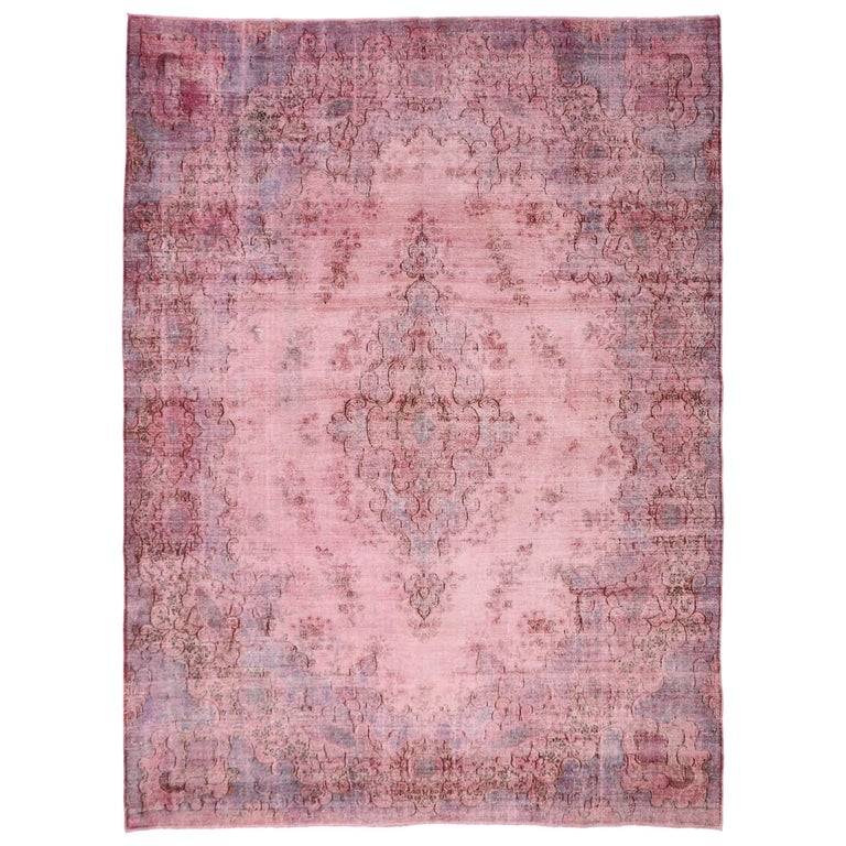 Distressed Pink Overdyed Vintage Persian Rug with Modern Industrial