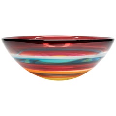 Cranberry Banded Multi-Color Glass Bowl by California Designer Caleb Siemon