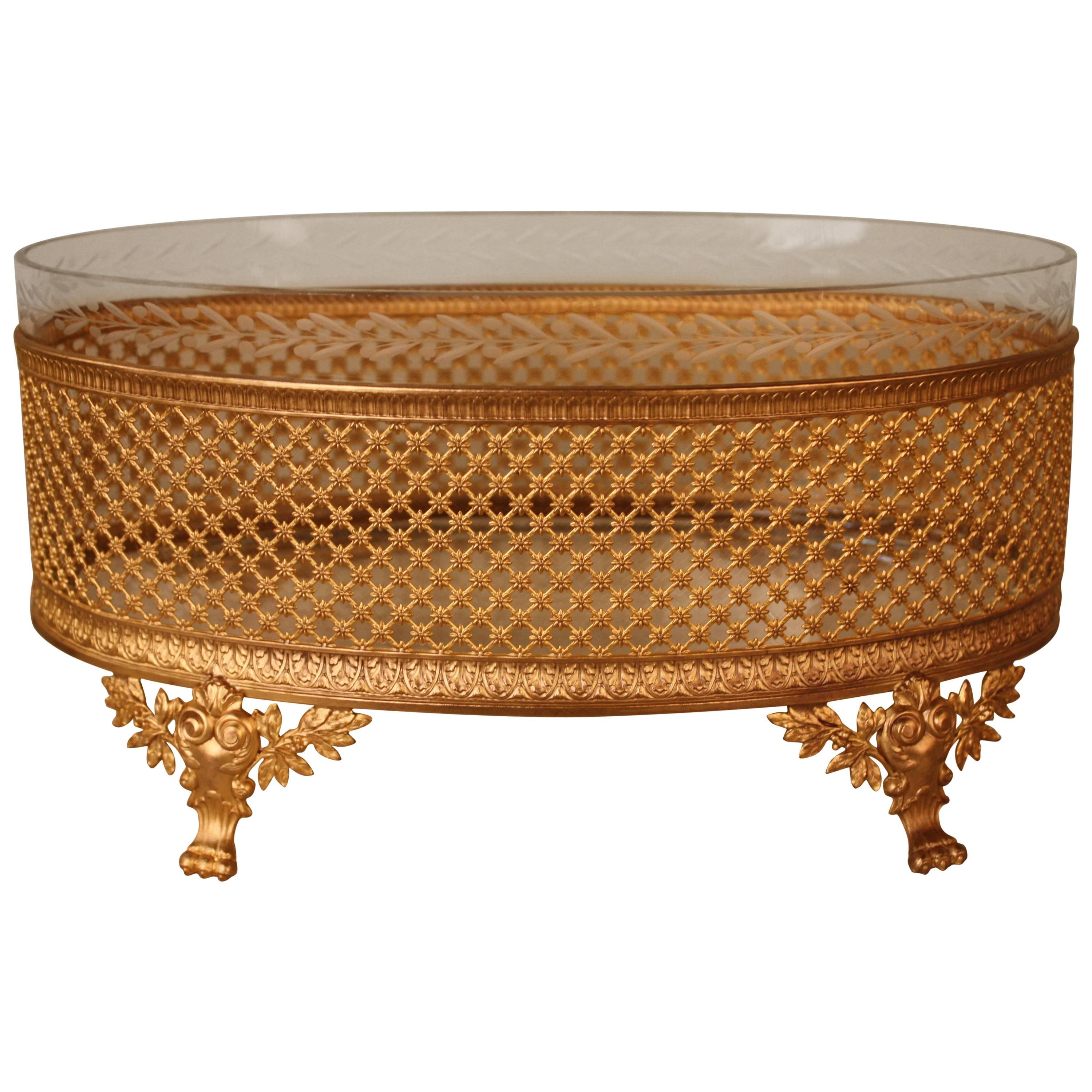 French Empire Cut Crystal Gilt Bronze Mounted Centerpiece