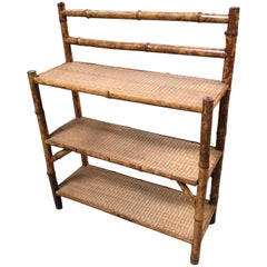 Antique Tiger Bamboo Three-Tier Bookshelf/Rack with Rice Mat Shelves