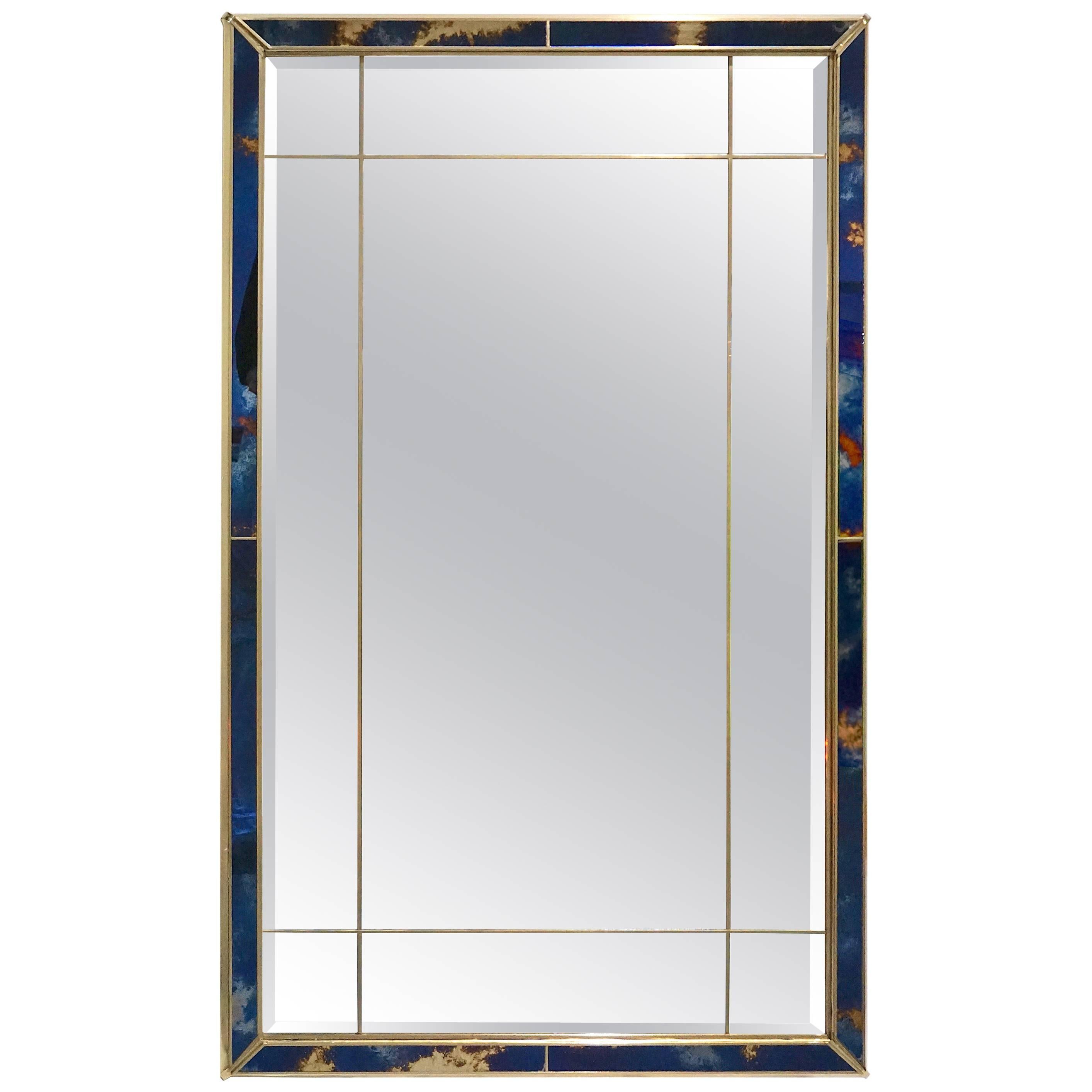 1980s Italian Vintage Gold Copper and Blue Metallic Murano Art Glass Mirror