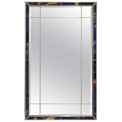1980s Italian Retro Gold Copper and Blue Metallic Murano Art Glass Mirror