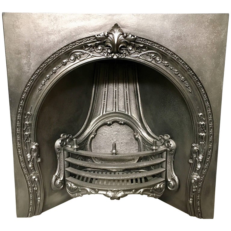 Antique Victorian 19th Century Cast Iron Fireplace Insert Grate For