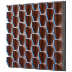 Terracotta and Blue Geometric Wall Sculpture by Ben Medansky