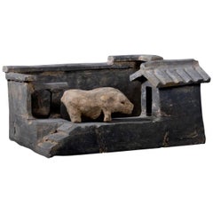 Antique Terracotta Han Dynasty Farm with Pig, China, 200 BC