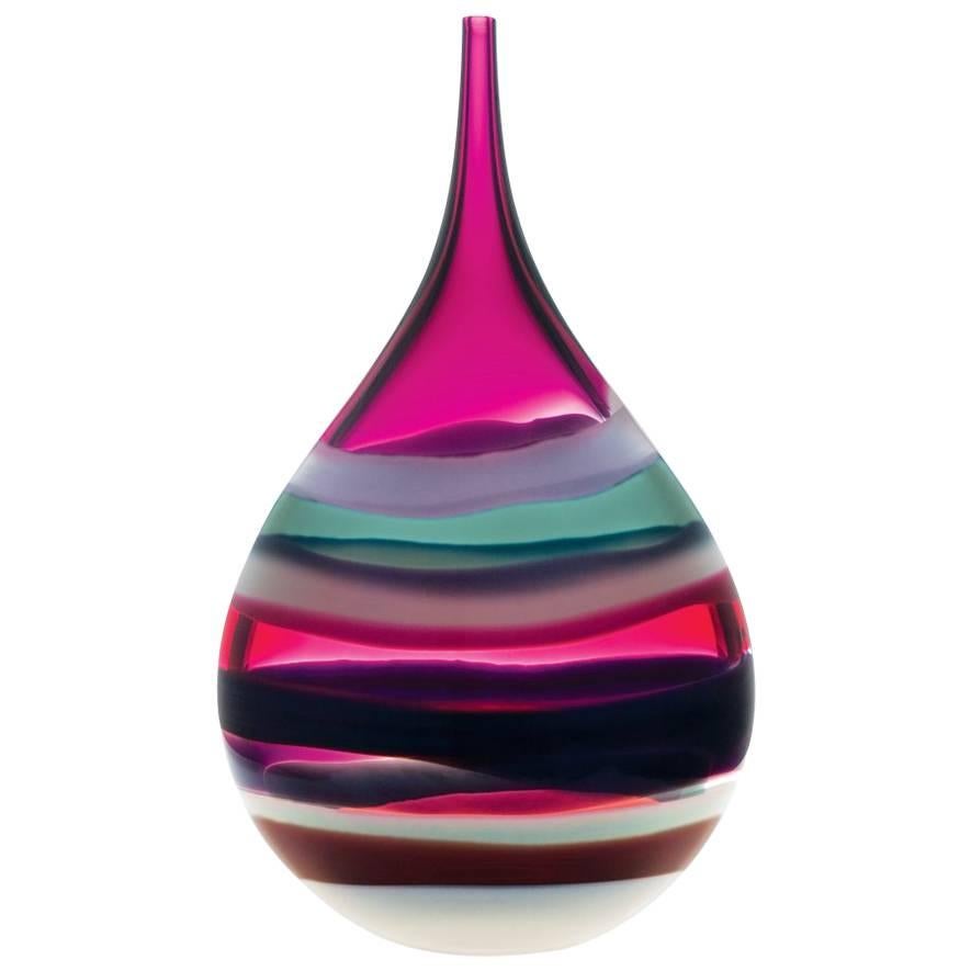 Modern Glass Vase Amethyst Teardrop, Blown Glass, Handmade, Sculpture, In Stock