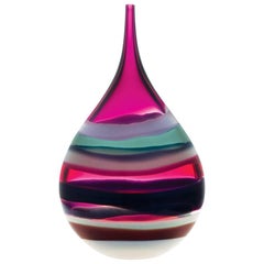 Modern Glass Vase Amethyst Teardrop, Blown Glass, Handmade, Sculpture, In Stock