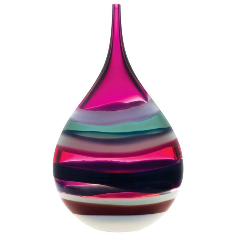 Modern Glass Vase Amethyst Teardrop, Blown Glass, Handmade, Sculpture, In Stock at 1stdibs