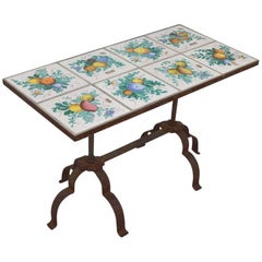 Italian Tile-Top Table with Wrought Iron Base