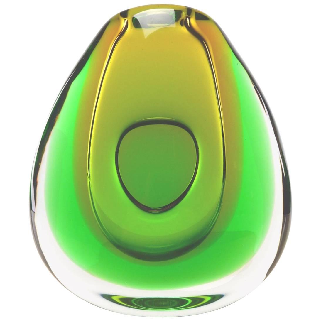 Italian Flavio Poli Sommerso Art Glass Vase in Emerald Green