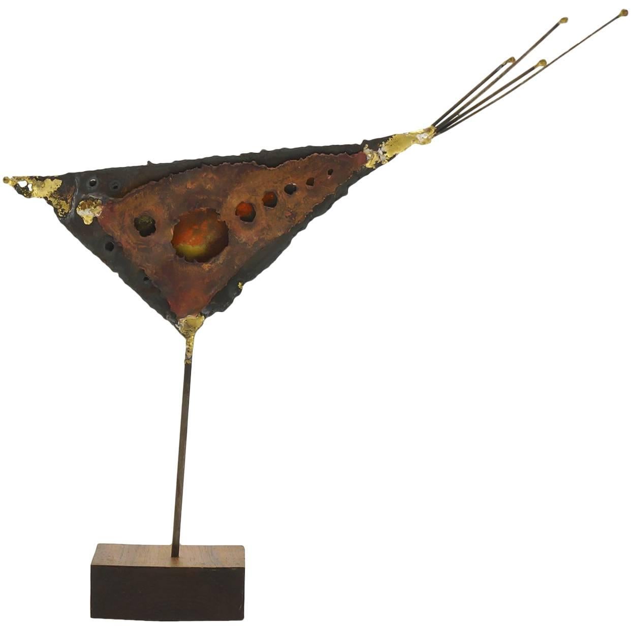 Tablett-Vogel-Skulptur von James Bearden aus patiniertem Stahl und Draht im Angebot