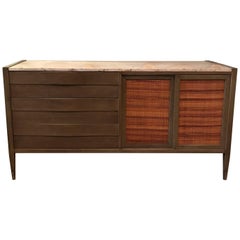 Mahogany and Travertine Credenza Sideboard by American of Martinsville