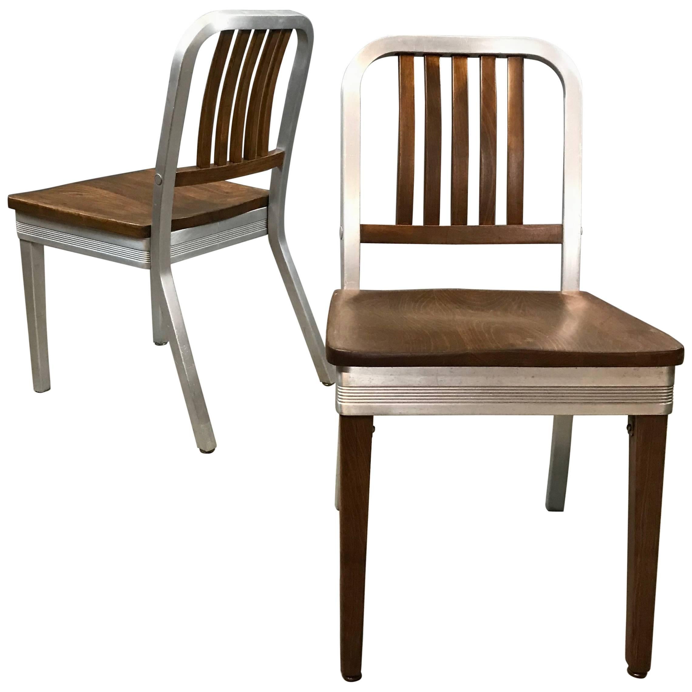 Shaw Walker Aluminum and Maple Side Chairs