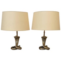 Pair of Brass Cobra Table Lamps, circa 1970, Italy