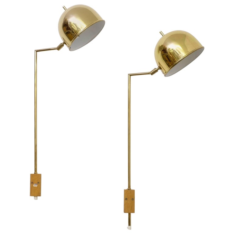 Pair of Brass Wall Lamps, Model G-075, Bergboms, Sweden, 1960s For Sale