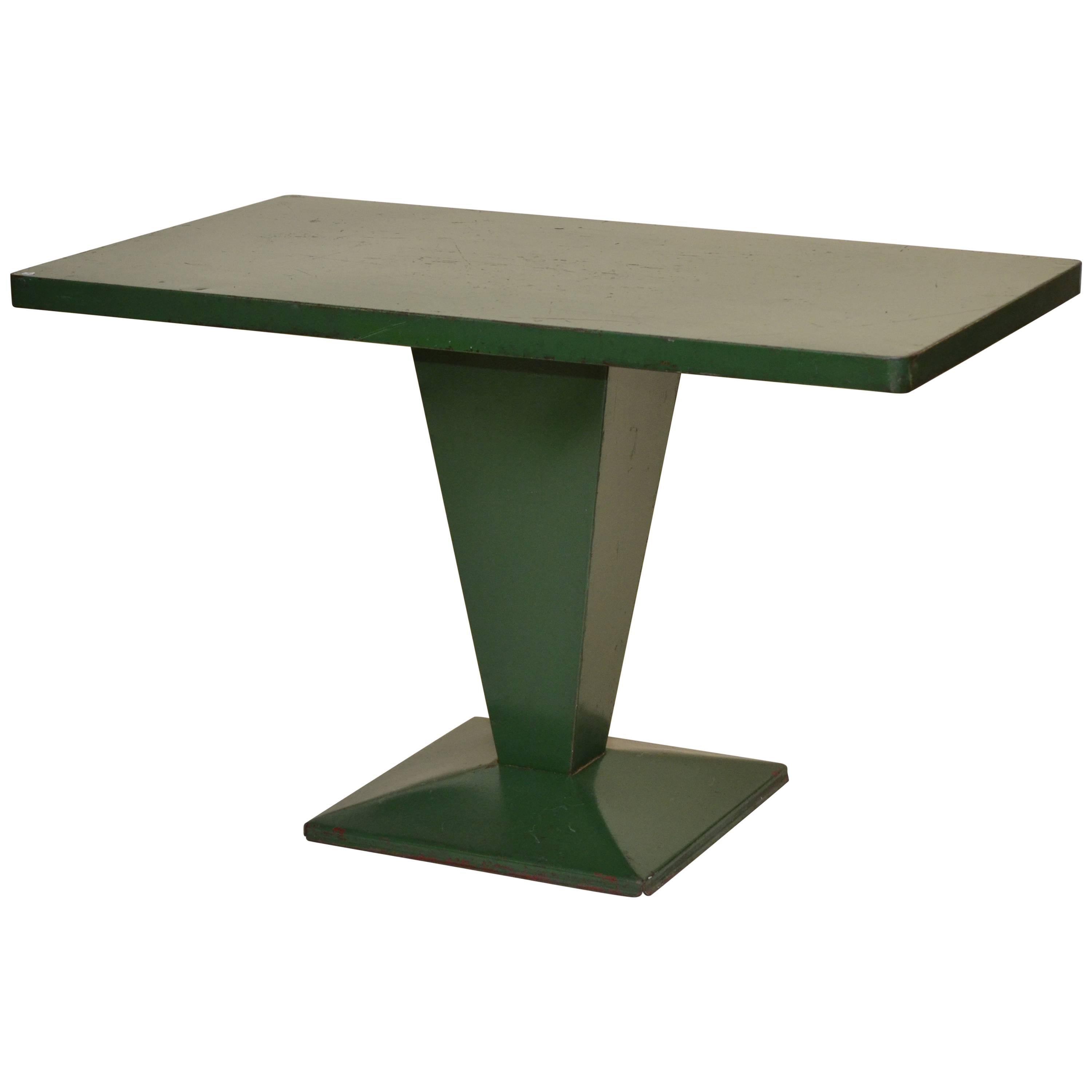 1950s Xavier Pauchard Green Rectangular Metal Bistrot French Table by Tolix For Sale