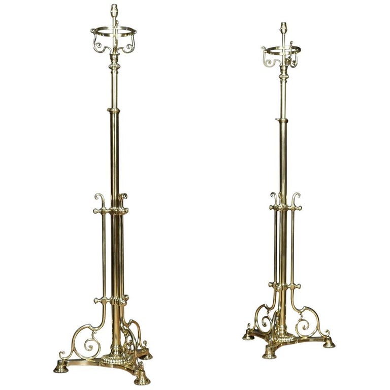 Pair of Brass Telescopic Standard Lamps For Sale at 1stdibs