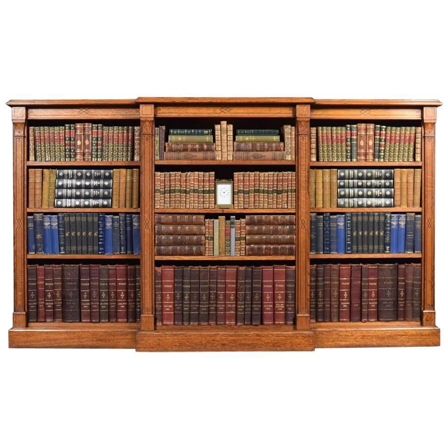 Reformed Gothic Oak Open Breakfront Bookcase