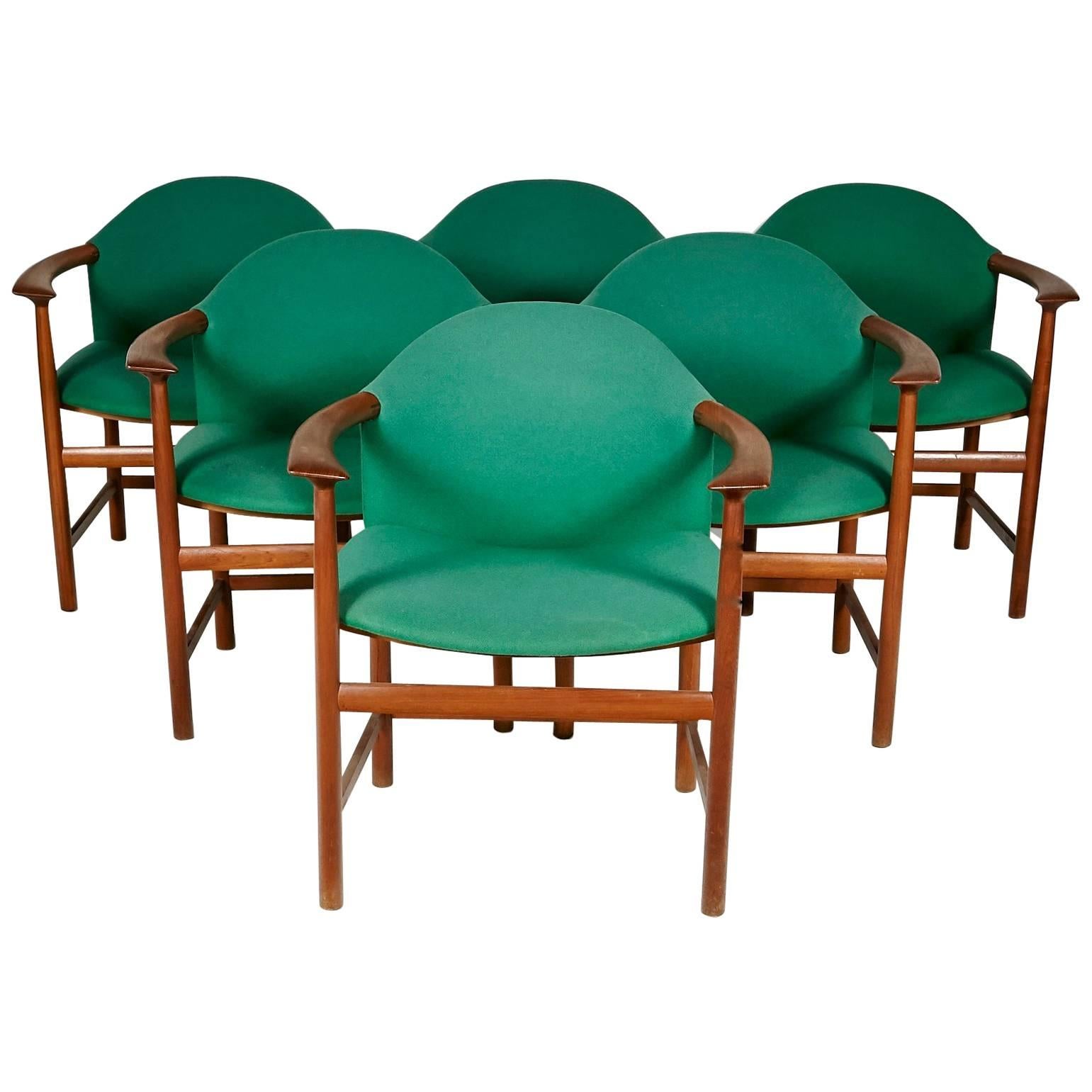 Danish Teak Sculpted Armchairs, Set of Six For Sale