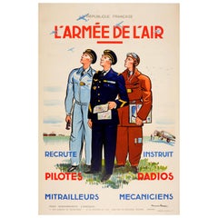 Original Vintage WWII Air Force Recruitment Poster, Pilots Mechanics Radio Ops