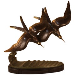French Art Deco Bronze Bird in Flying Motion Sculpture 