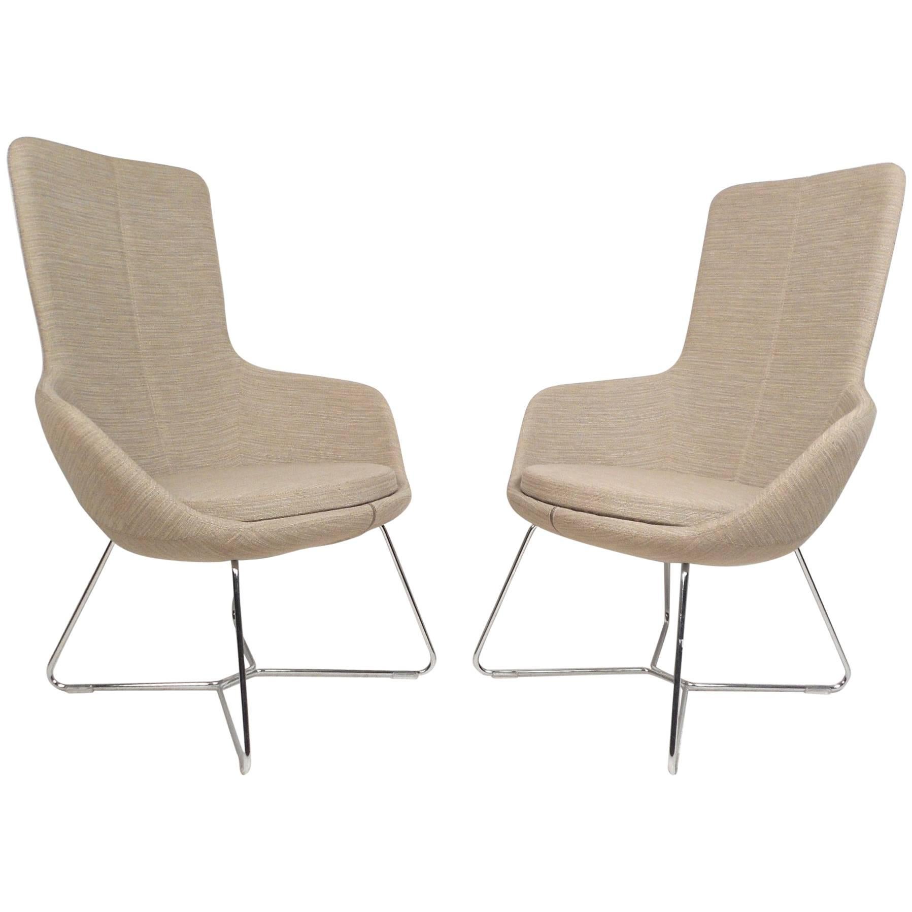 Pair of Mid-Century Style High back Lounge Chairs