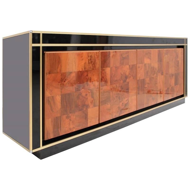 Wooden Cupboard, Metal and  Crystal, attribuited by romeo rega-Willy Rizzo, 70s