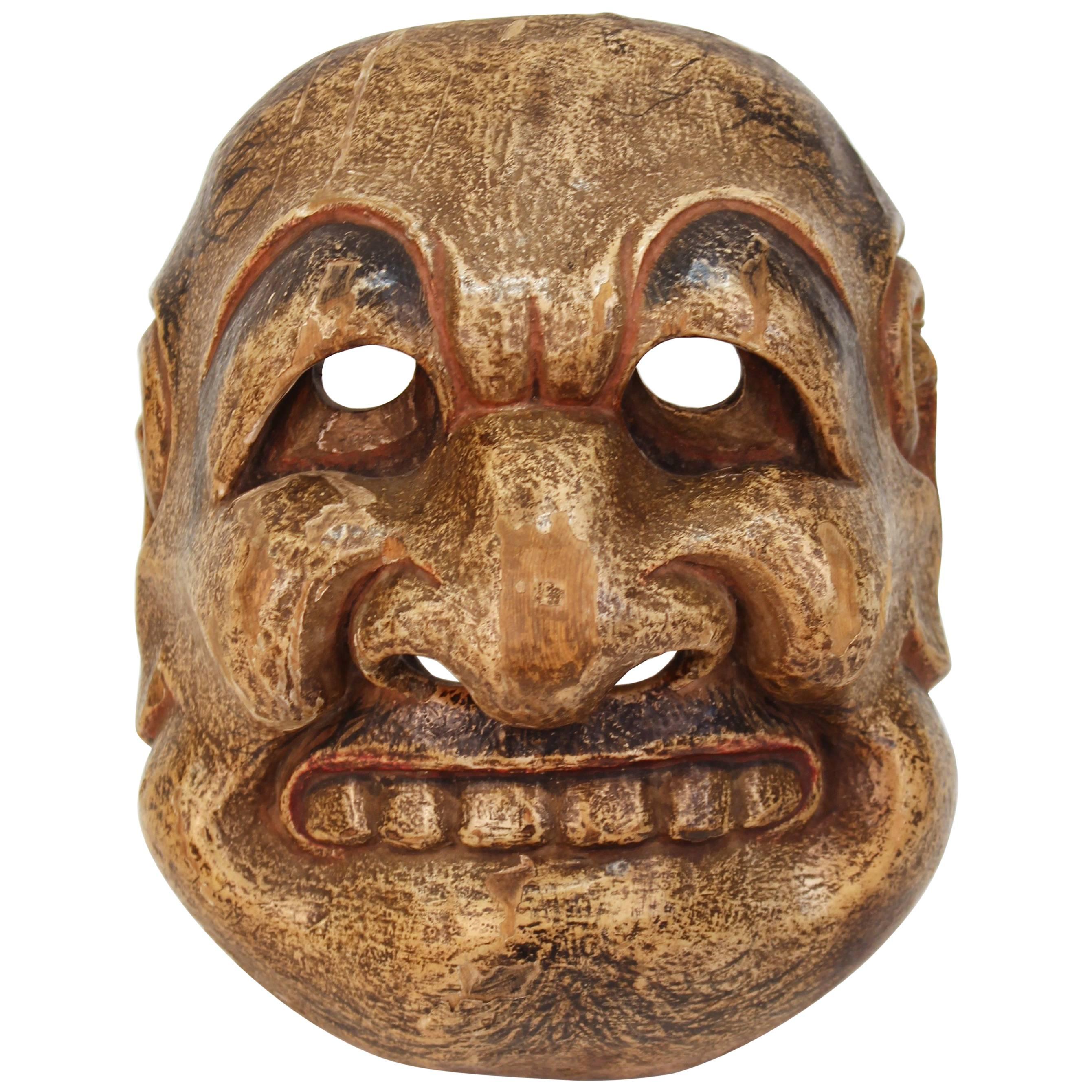 Japanese Edo Period Kyogen Mask of a Nio Guardian
