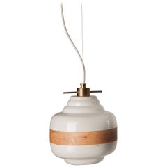 Pendant Lighting in Steel White and Lenga Wood by Abel Carcamo