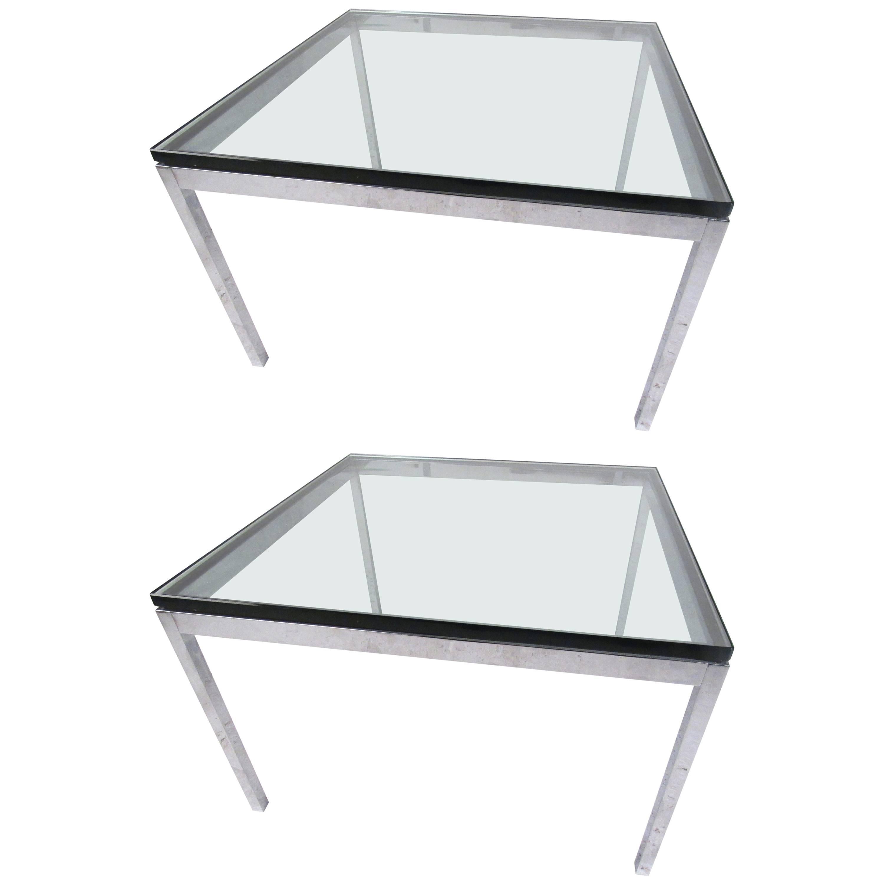 Pair Mid-Century Modern Chrome and Glass Coffee Tables