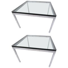 Pair Mid-Century Modern Chrome and Glass Coffee Tables
