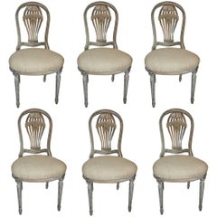 Antique Set of Six French Painted Balloon Back Dining Chairs