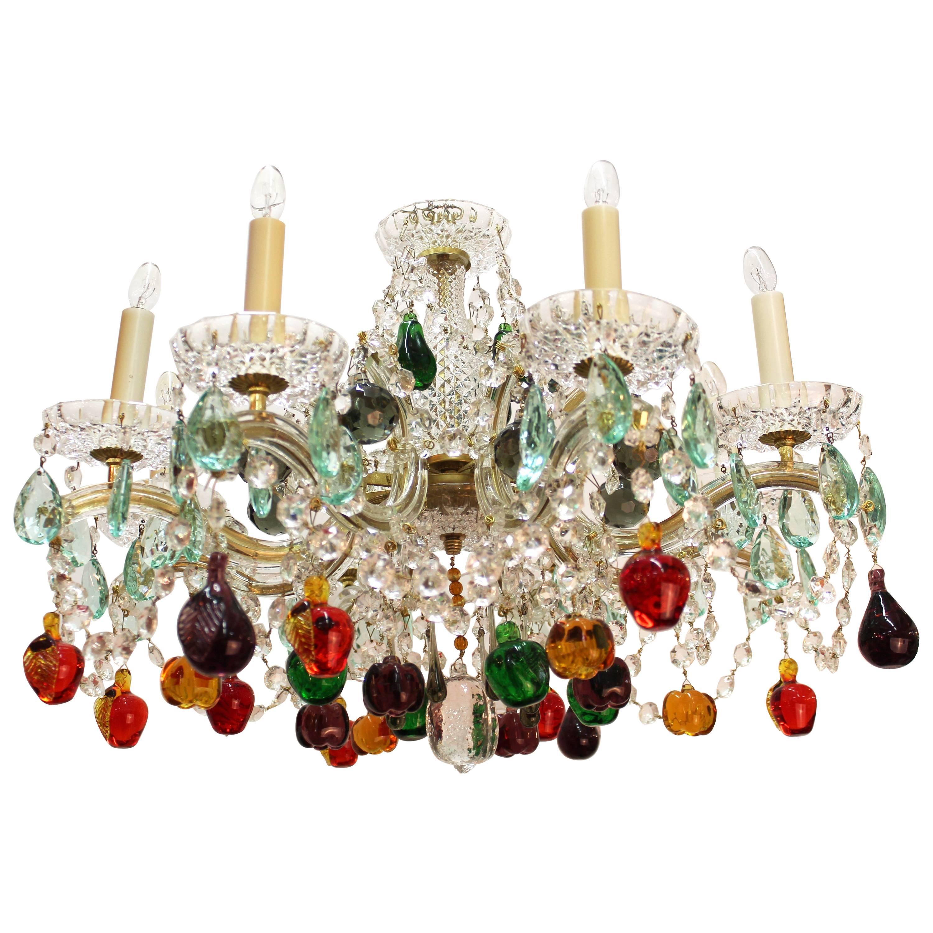 Mid-Century Maria Theresa Chandelier with Fruit Crystals