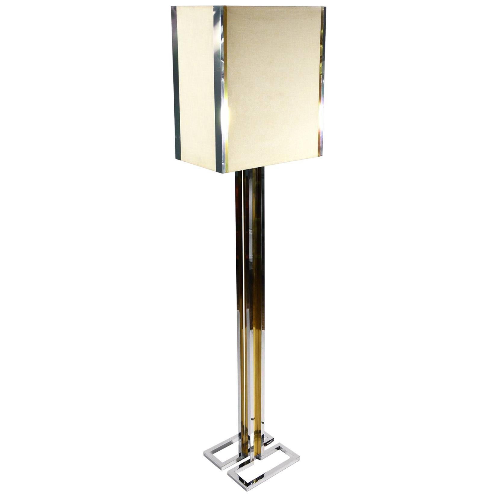 Willy Rizzo Chrome and Brass Floor Lamp for BF, 1970s