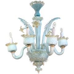 Mid-Century Blue Murano Crystal Chandelier