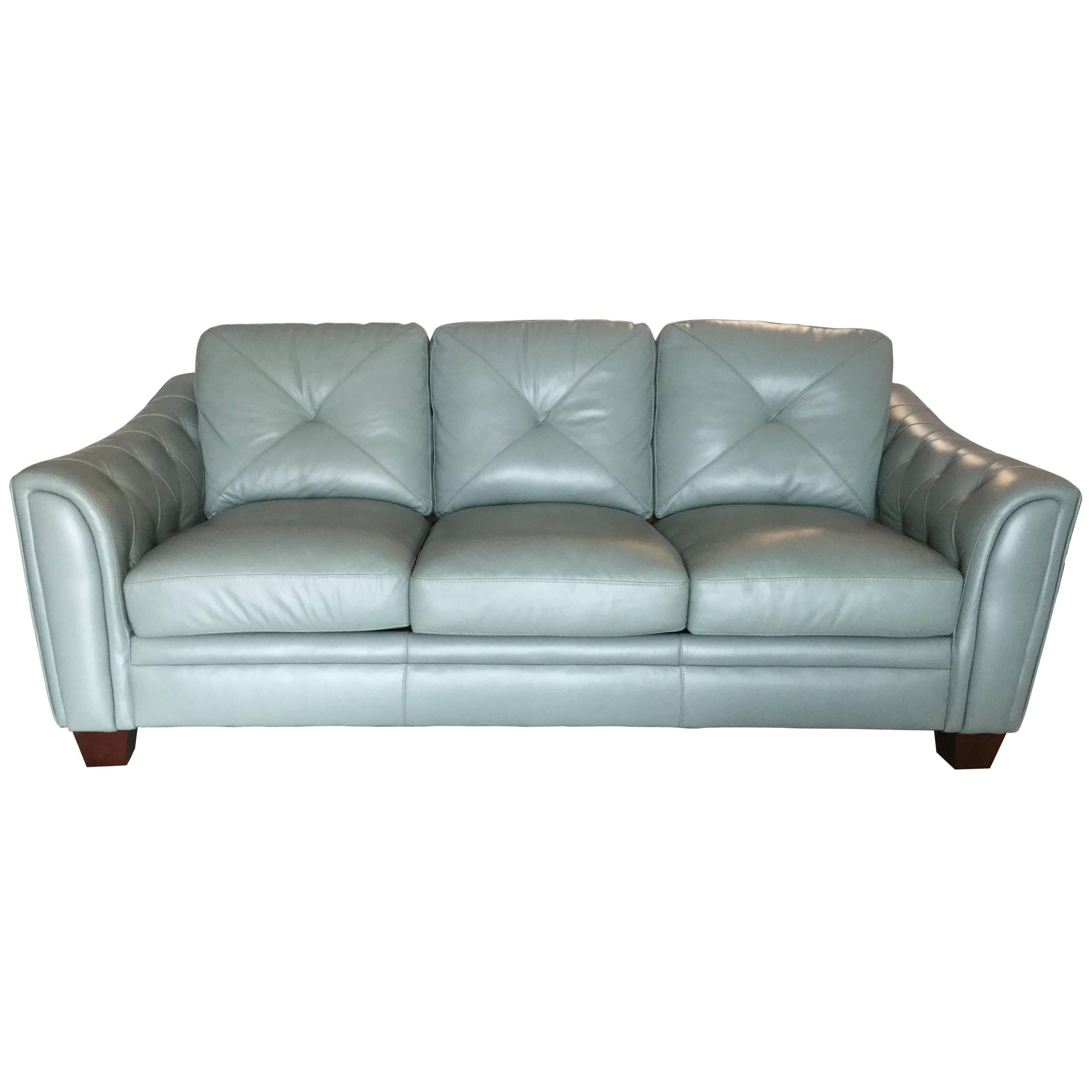  Palm Beach Teal Blue Leather Contemporary Sofa