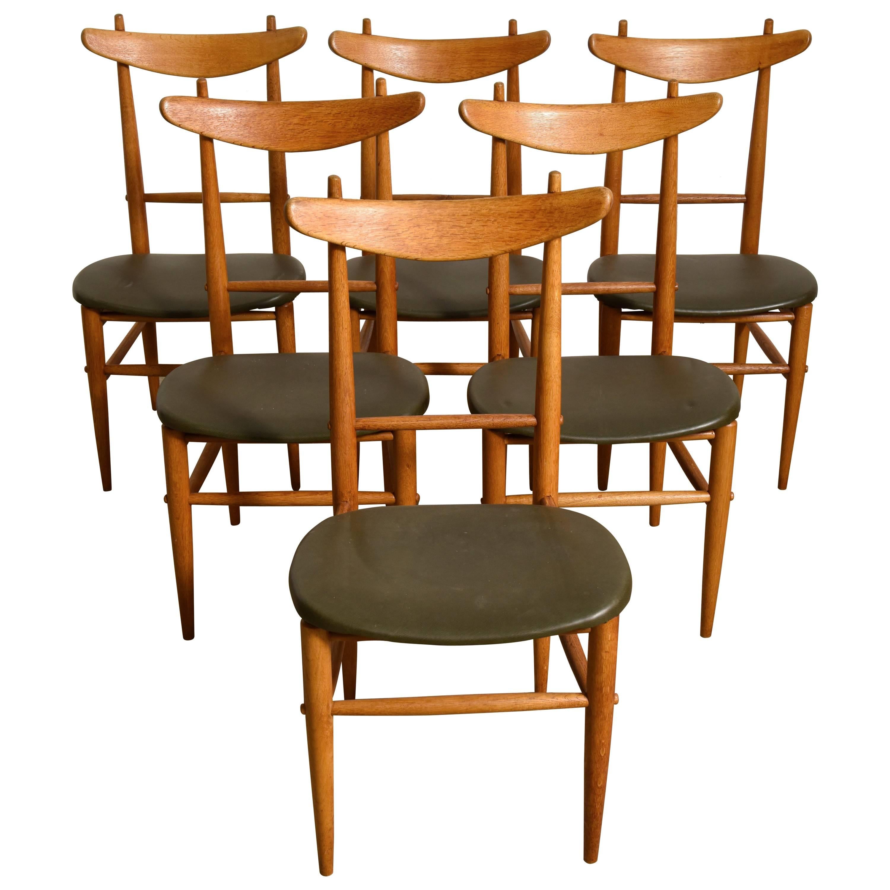 Rare 1950s Set of Six Solid Teak Heigh Back Dining Chairs, Denmark