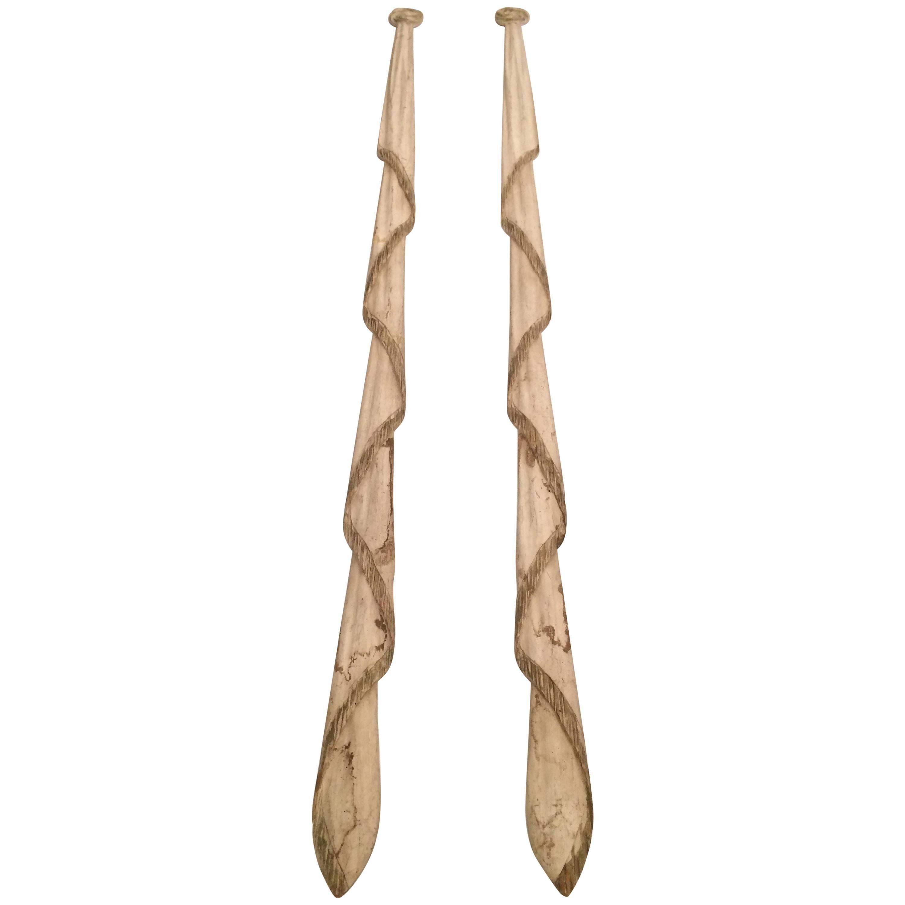 Dramatic Pair of Carved Wood Elongated Swags Wall Sculptures