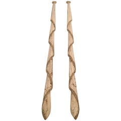 Dramatic Pair of Carved Wood Elongated Swags Wall Sculptures