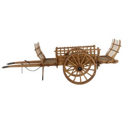 Hand-Carved French Large-Scale Wooden Model Hay Wagon with Iron Trimmed Wheels