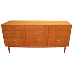 Vintage Low Teak Nine-Drawer Dresser by Falster Møbelfabrik, Attributed to Arne Vodder