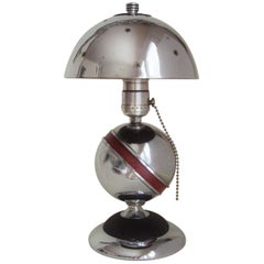 Rare American Art Deco Chrome, Black and Red Saturn Lamp with Star Pierced Shade