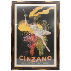 Antique Large Framed Cinzano Poster in Unique Custom Frame