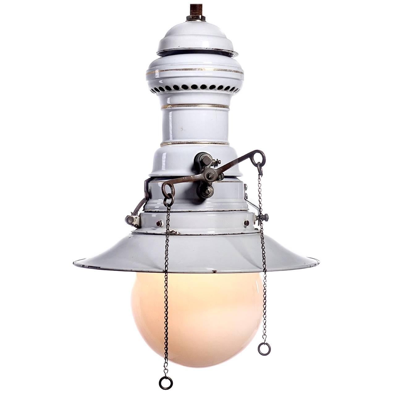 Large Early Electrified Porcelain Gas Lamp