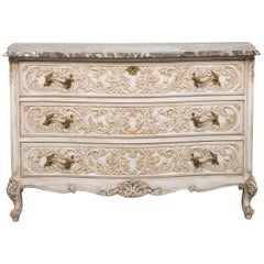 20th Century Carved and  Cream-Painted Commode
