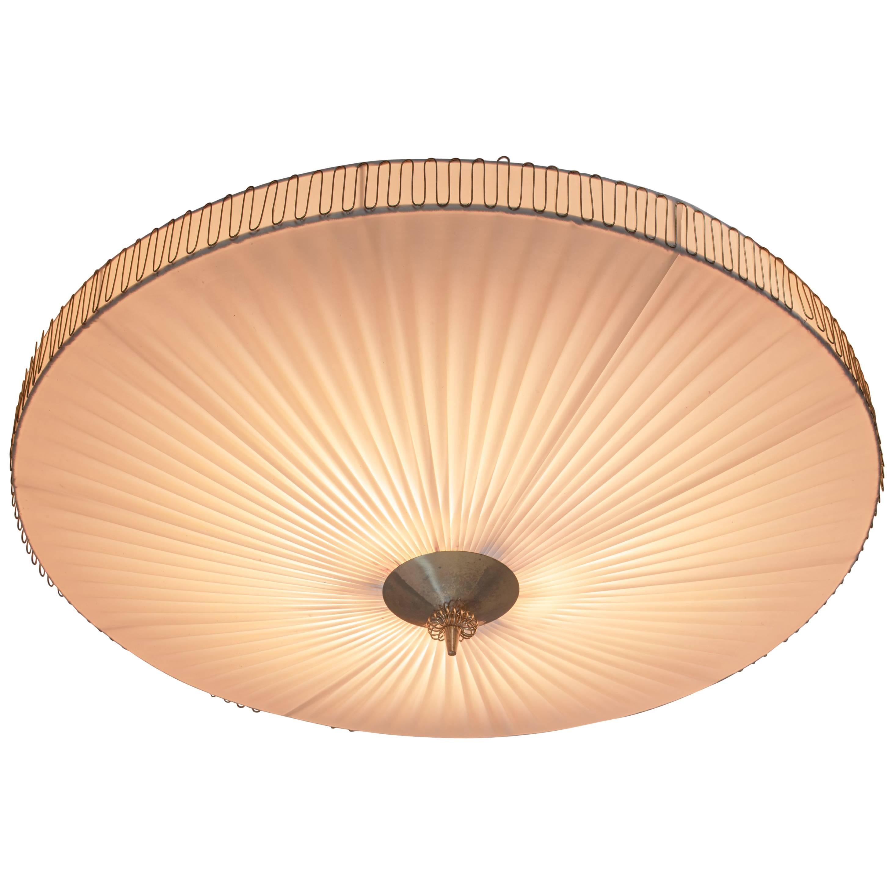 Large Round Pleated Flush Mount with Brass Centrepart by Idman, Finland, 1950s