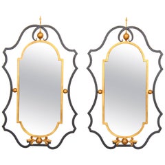 Pair of Wrought Iron and Gilt Italian Palladio Mirrors, 1960s